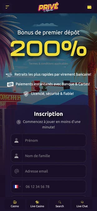 Privé Casino application