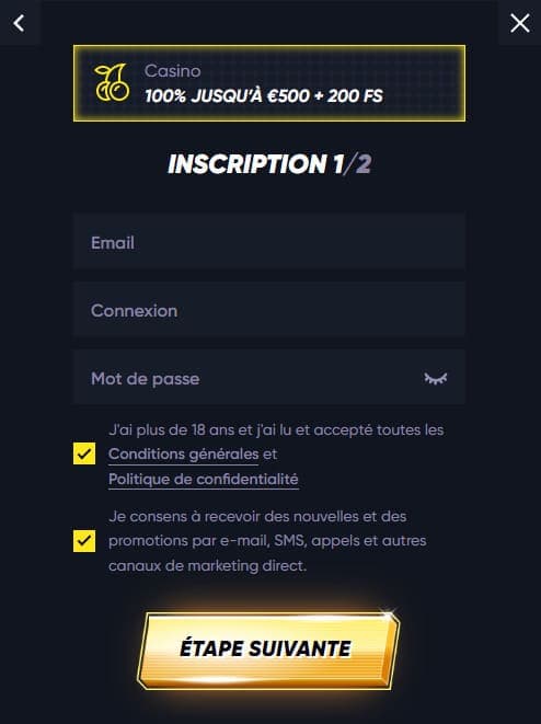 Inscription QuickWin casino