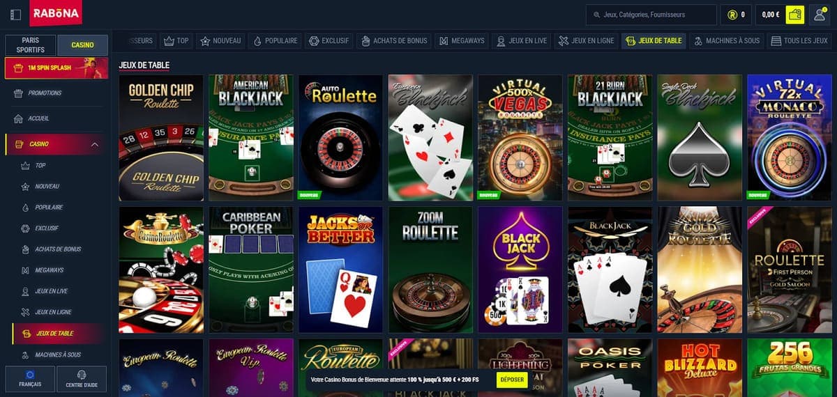 Jeux de table Rabona Casino