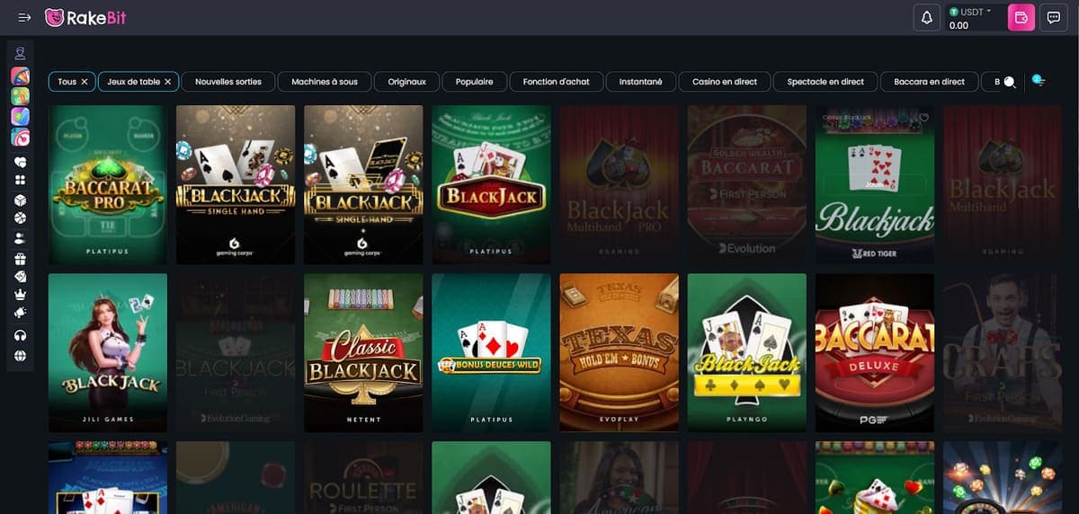 Jeux de table Rakebit Casino