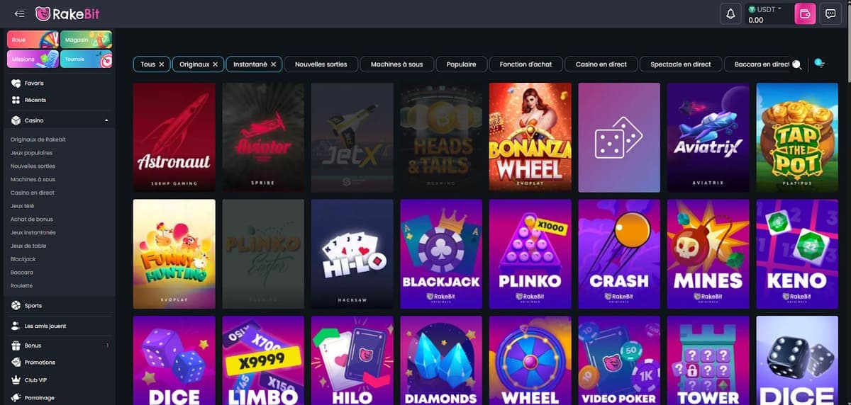 Jeux instantanés Rakebit Casino