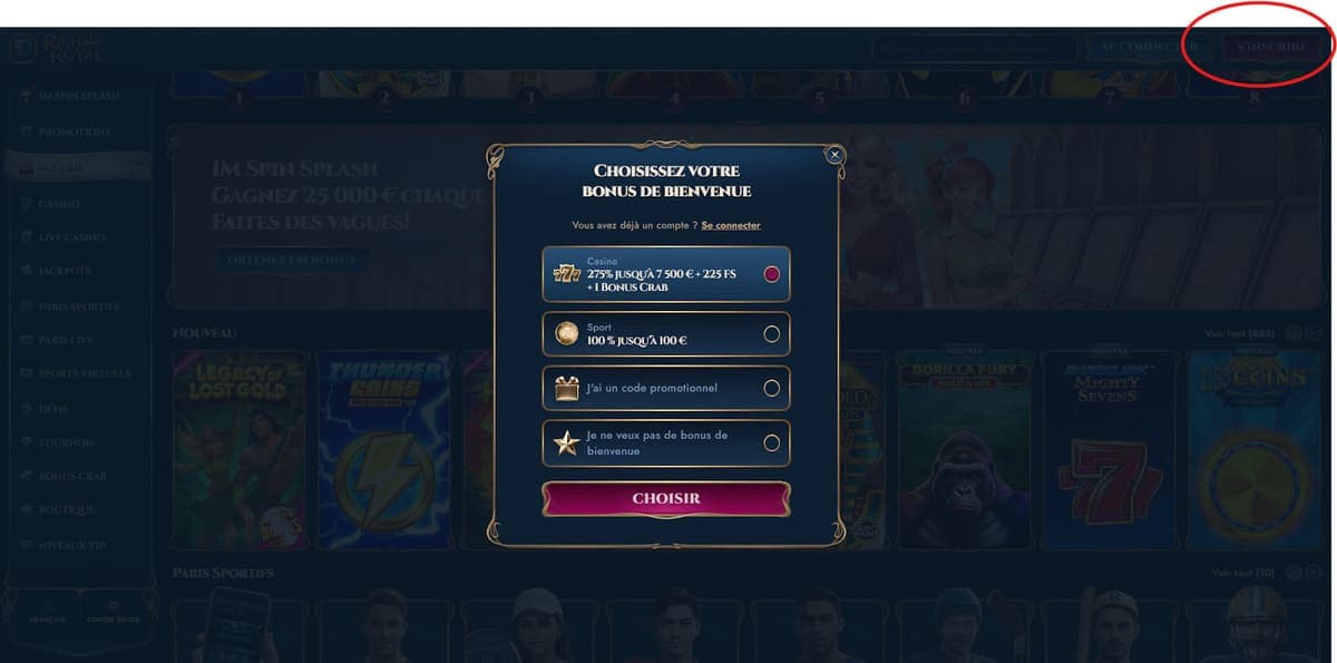 Inscription RichRoyal Casino