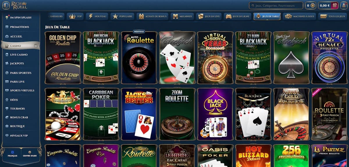 Jeux de table RichRoyal Casino
