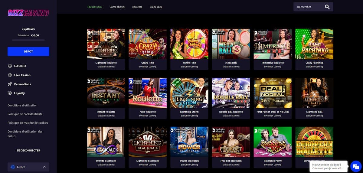 Casino en direct Rizz Casino