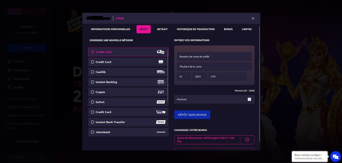 Dépôt Rizz Casino