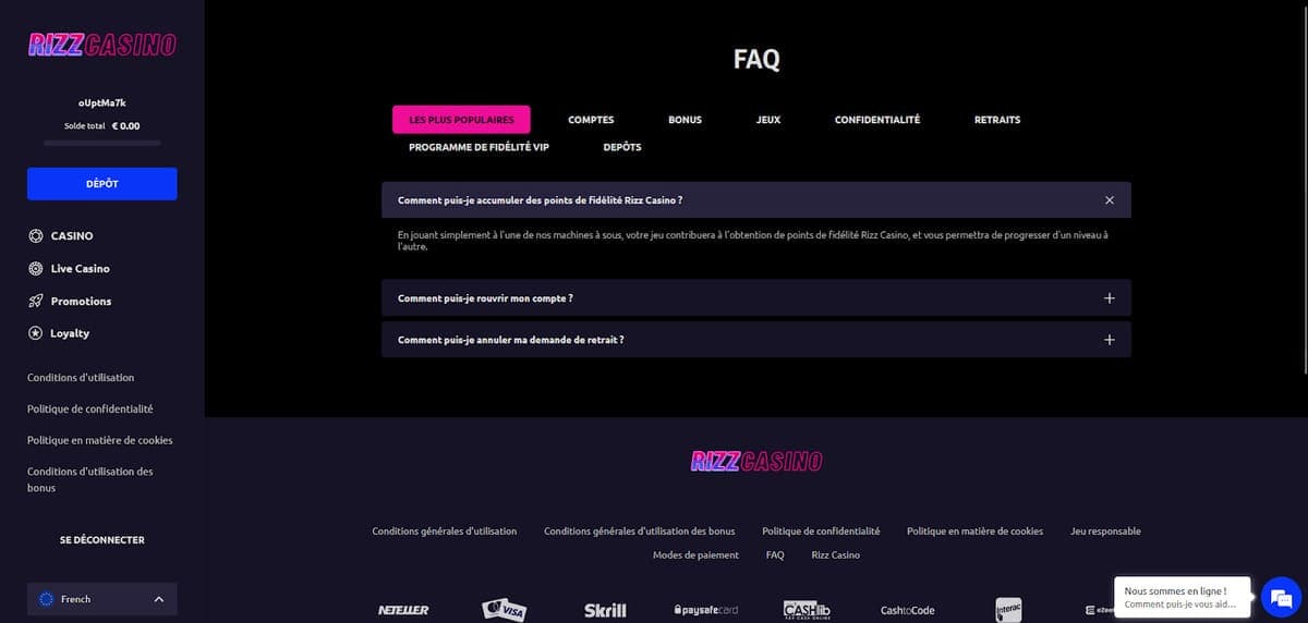 FAQ Rizz Casino