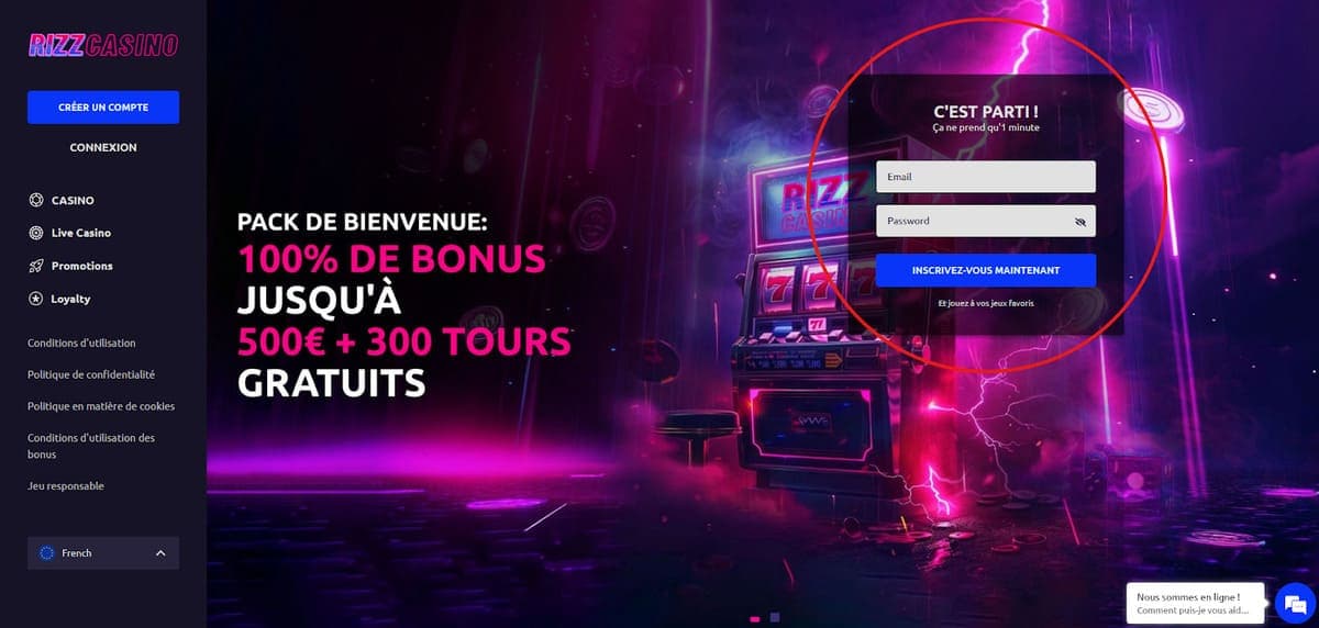 Inscription Rizz Casino