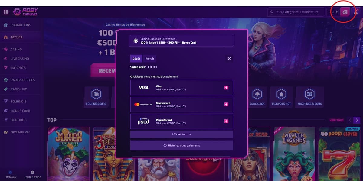 Dépôt Roby Casino