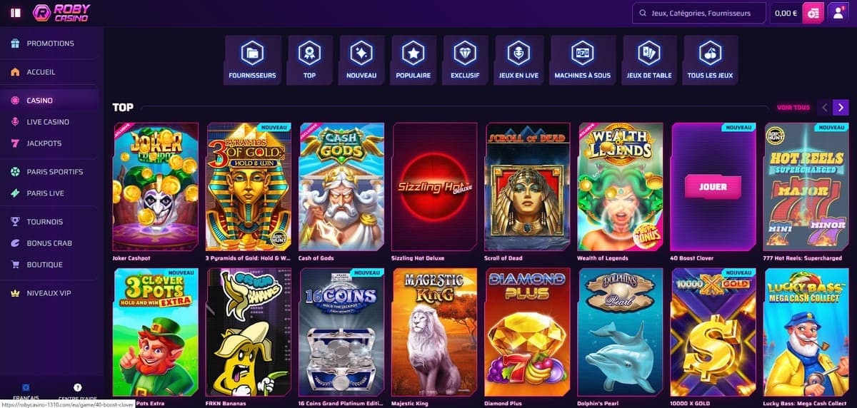 Sélection de jeux Roby Casino