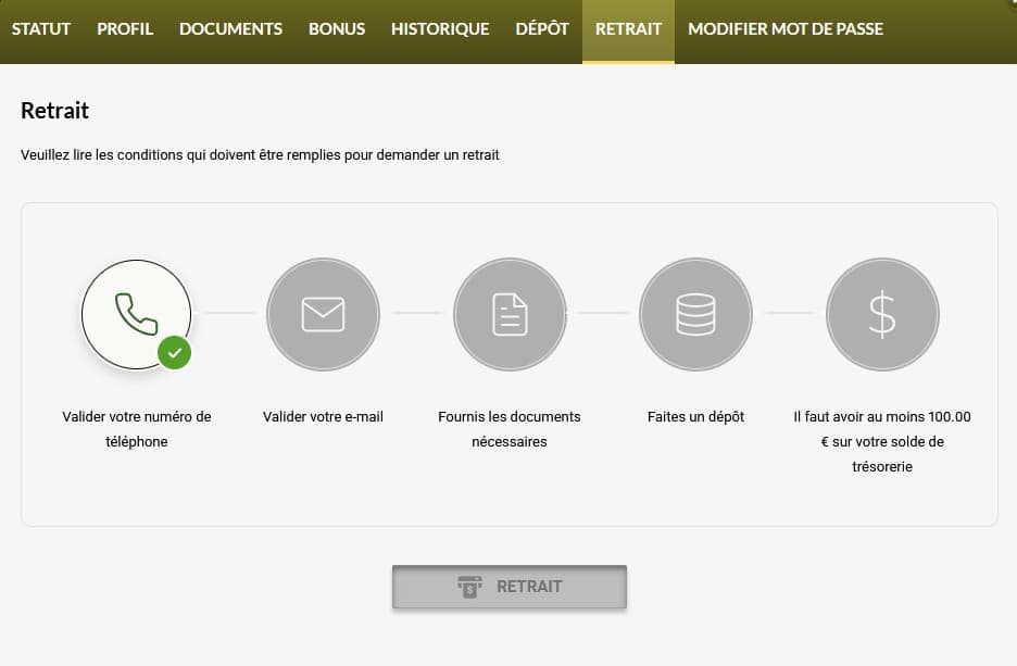 Retrait Royal Vincit Casino