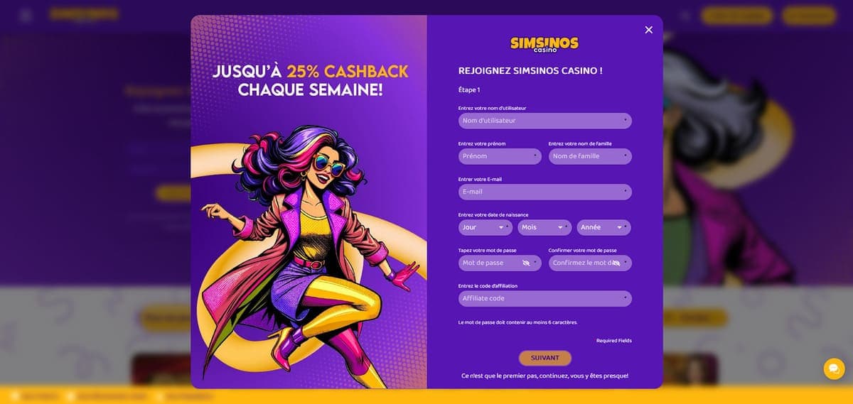 Inscription Simsinos Casino