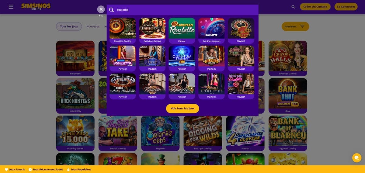 Jeux de table Simsinos Casino