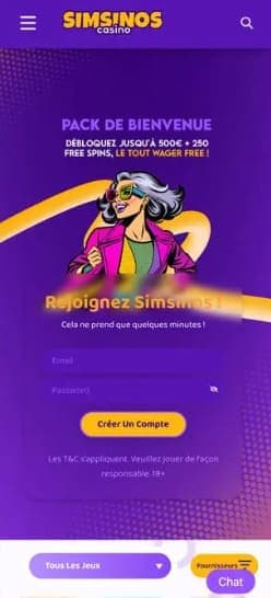 Version mobile Simsinos casino