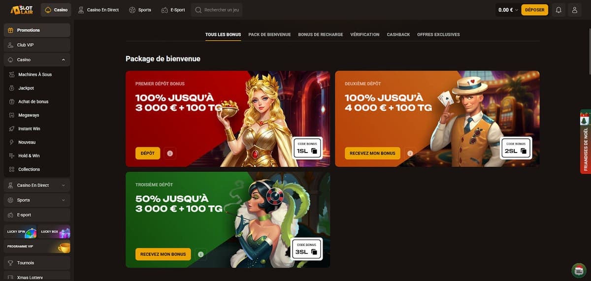 Bonus bienvenue SlotLair Casino