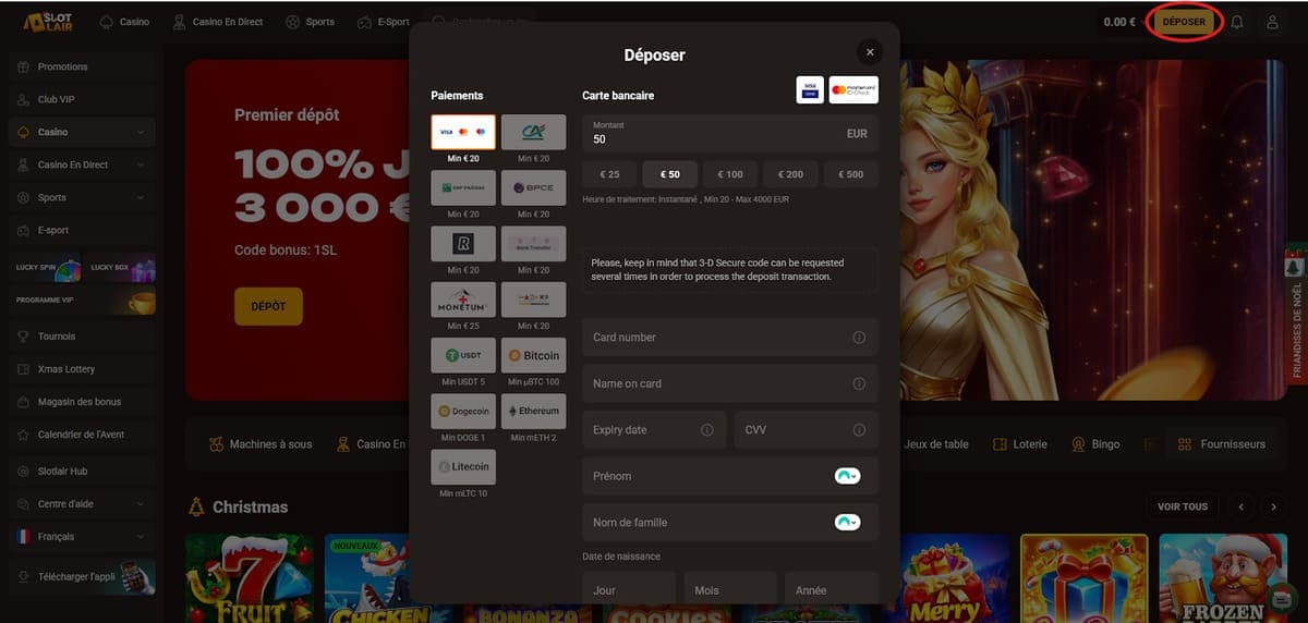 Dépôt SlotLair Casino