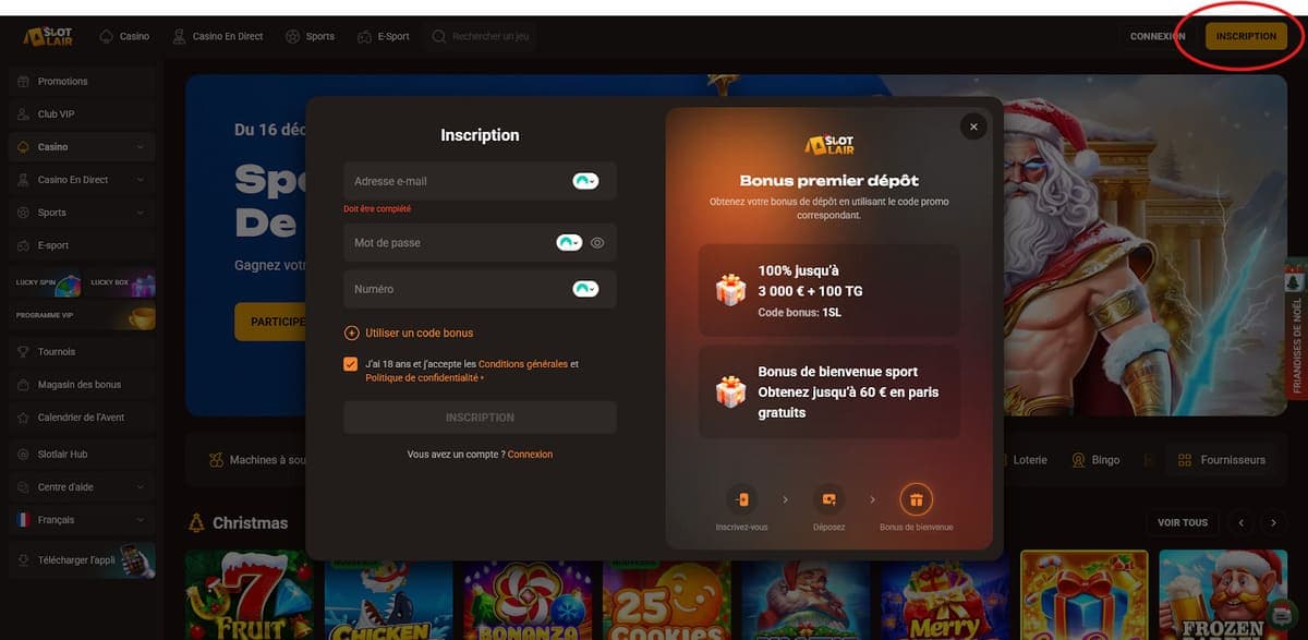 Inscription SlotLair Casino