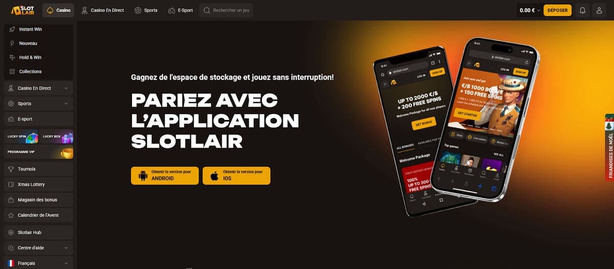 Version mobile SlotLair Casino