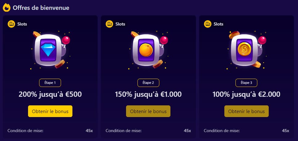 Offre de bienvenue casino Slottio