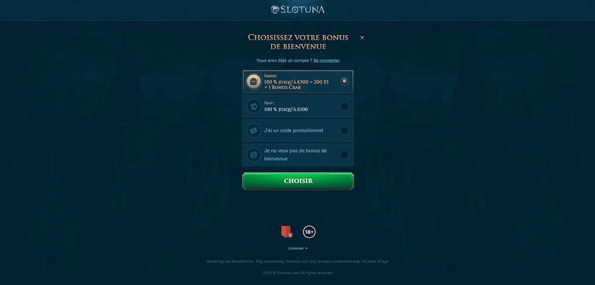 Inscription Slotuna Casino