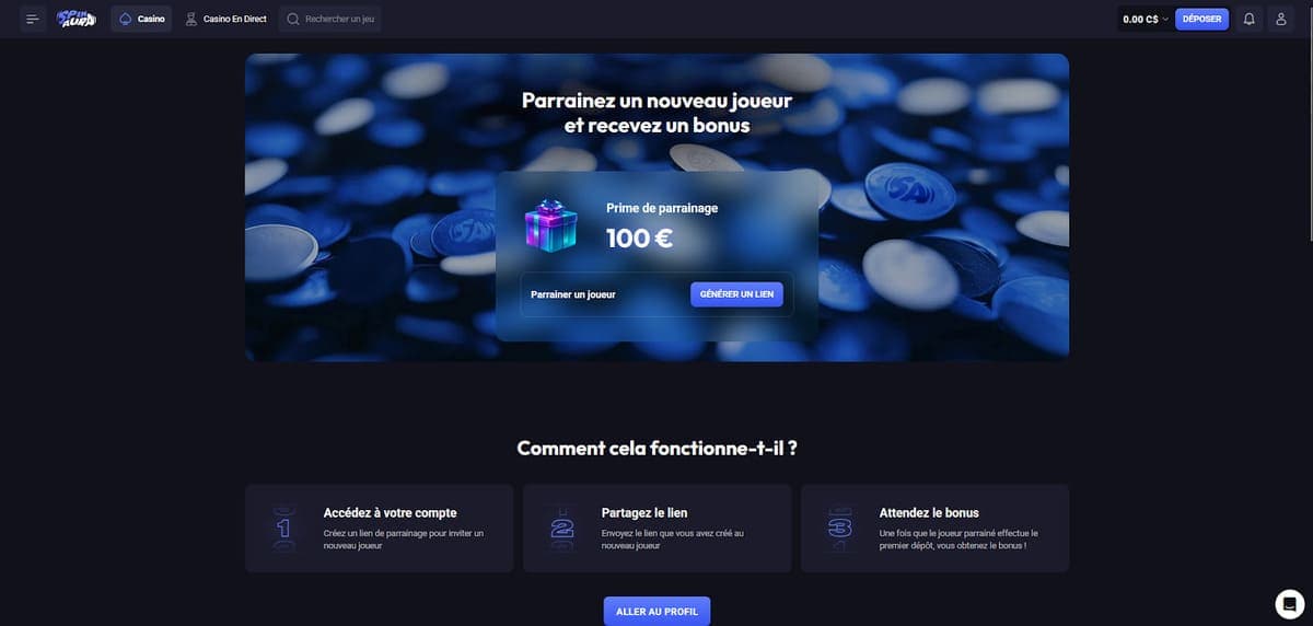 Bonus parrainage Spin Aura Casino