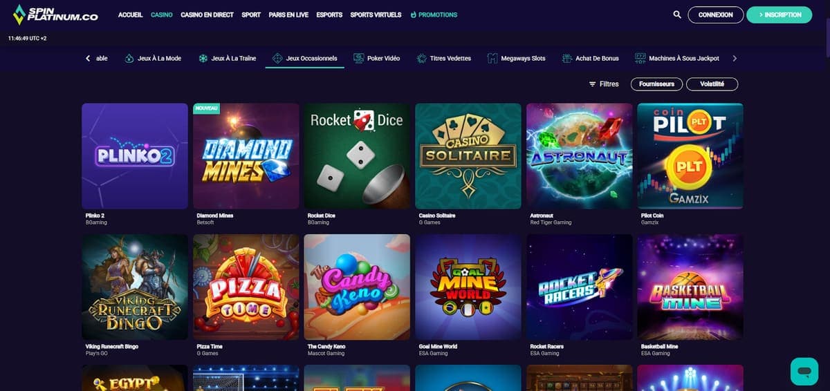 Jeux occasionnels Spin Platinum Casino