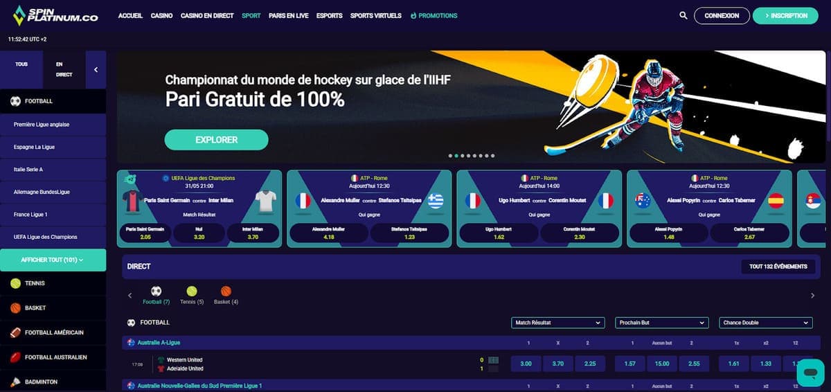 Paris sportifs Spin Platinum Casino