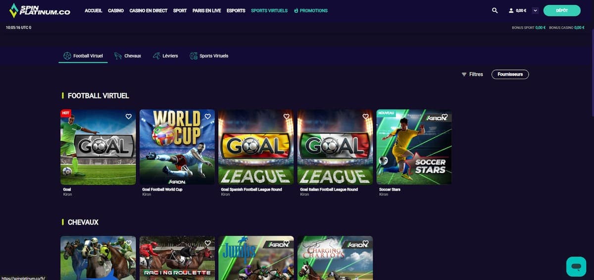Sports virtuels Spin Platinum Casino