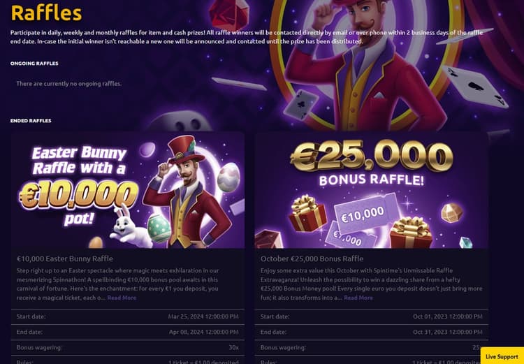 Raffles et tournois Spin Time casino