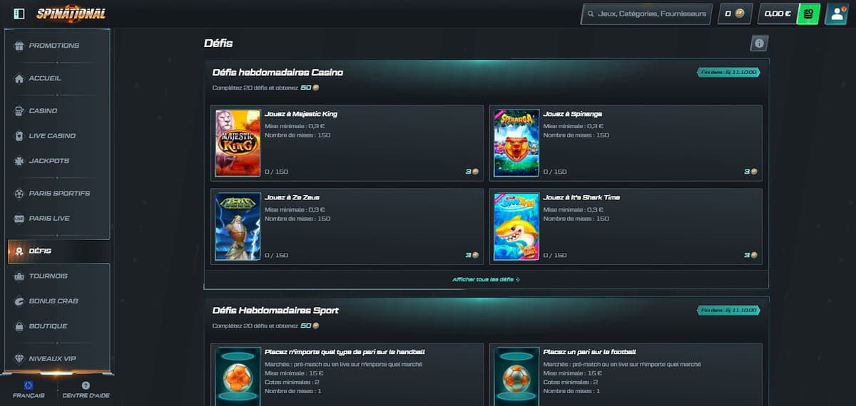 Défis Spinational Casino