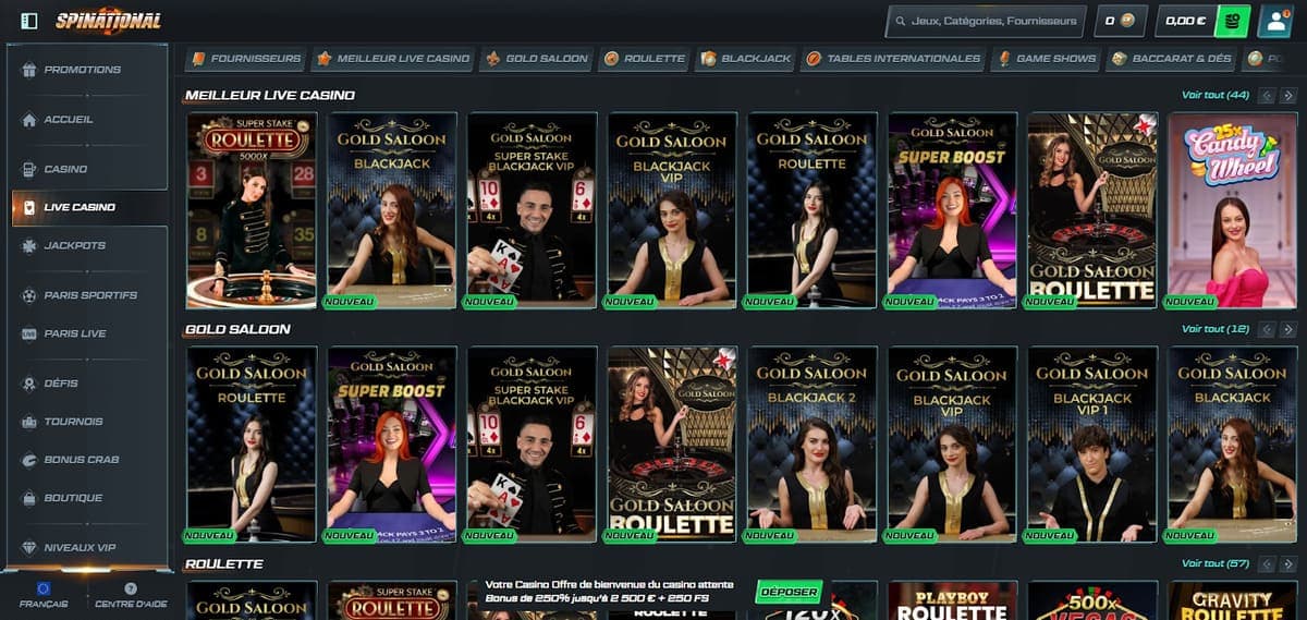 Meilleur live Spinational Casino