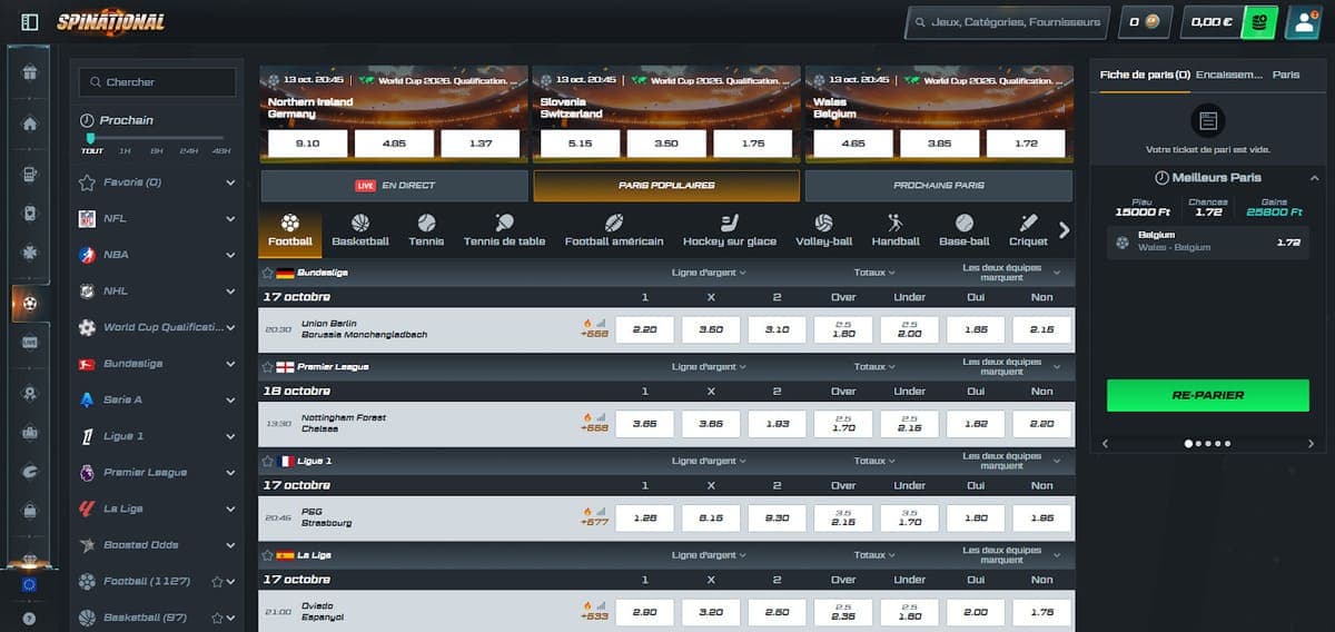 Paris sportifs Spinational Casino
