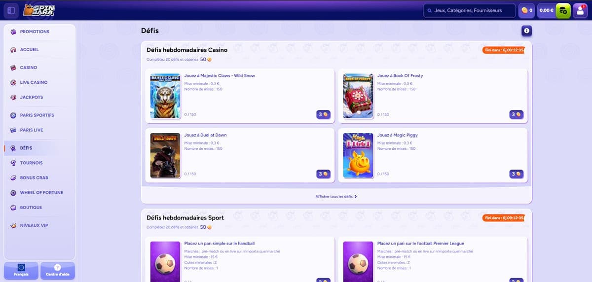 Défis Spinbara Casino