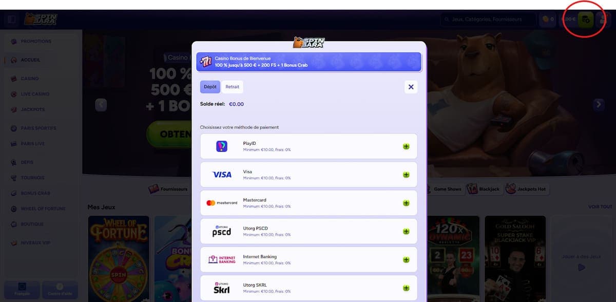 Dépôt Spinbara Casino