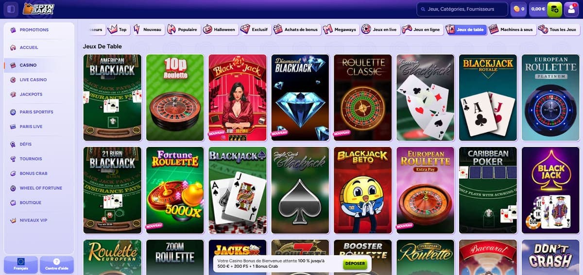 Jeux de table Spinbara Casino