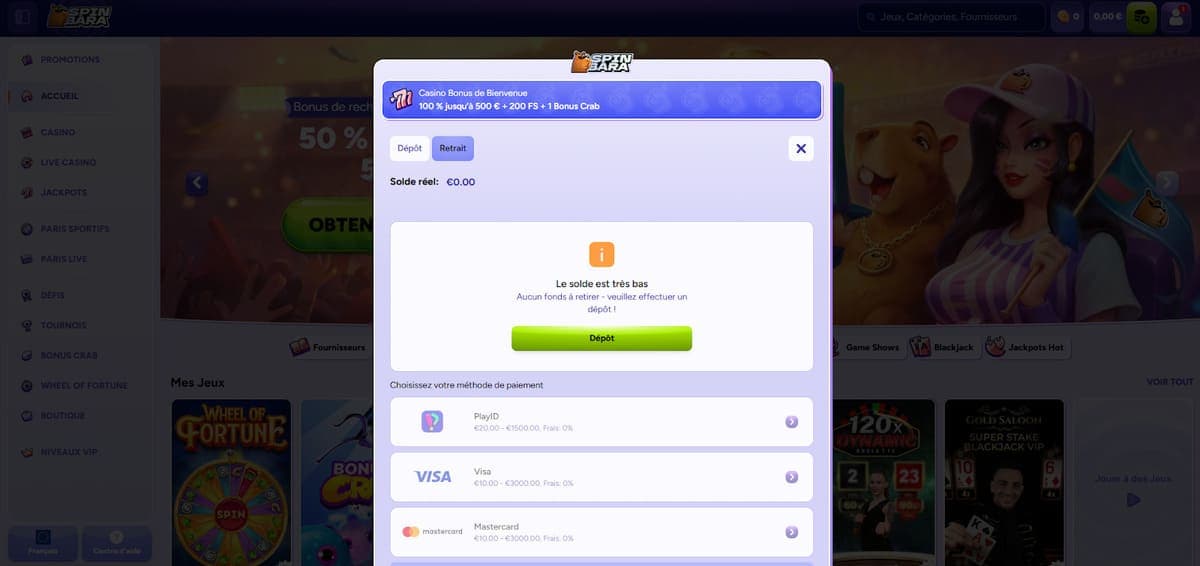 Retrait Spinbara Casino