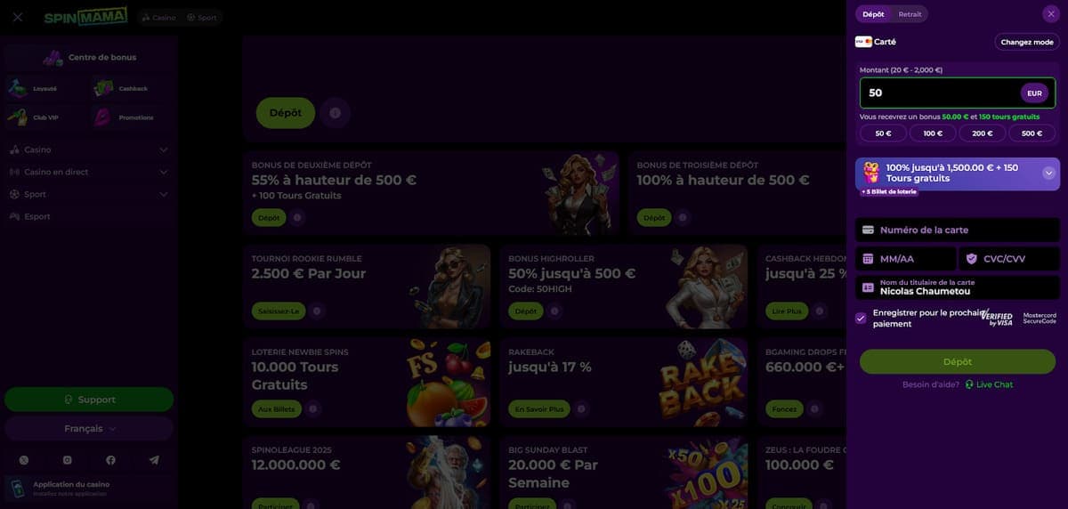 Dépôt SpinMama Casino
