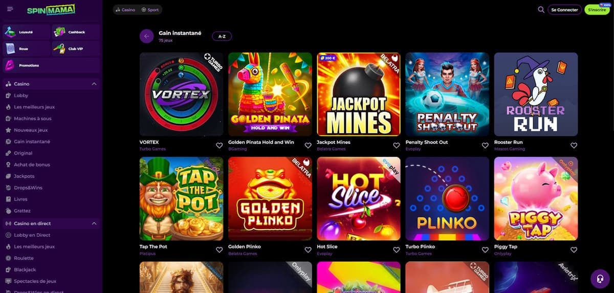 Jeux à gratter SpinMama Casino