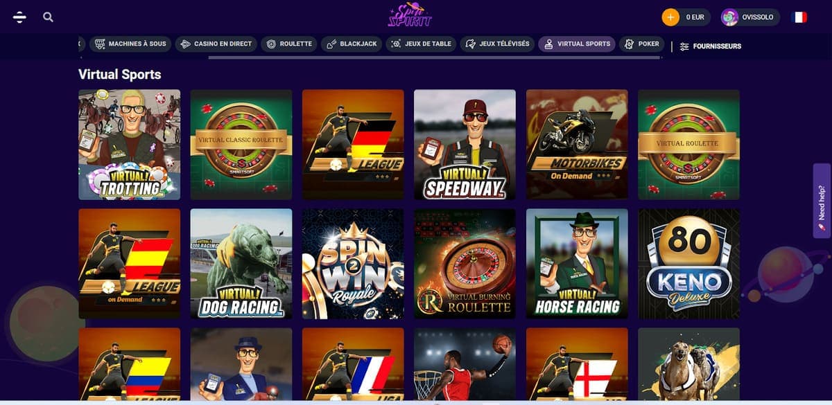 Sports virtuels SpinSpirit casino