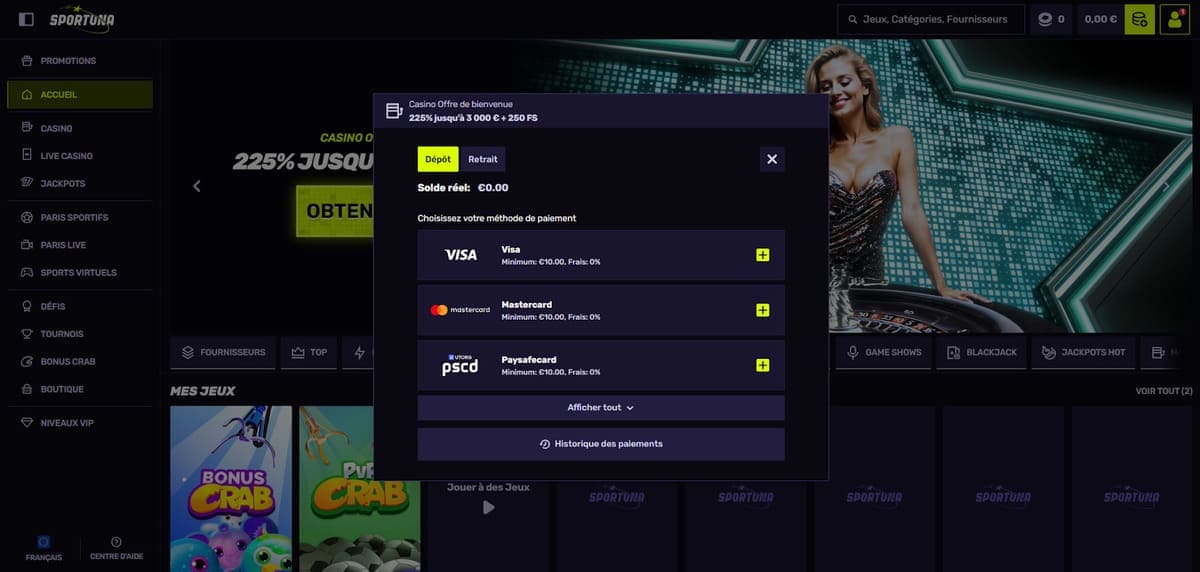 Dépôt Sportuna Casino