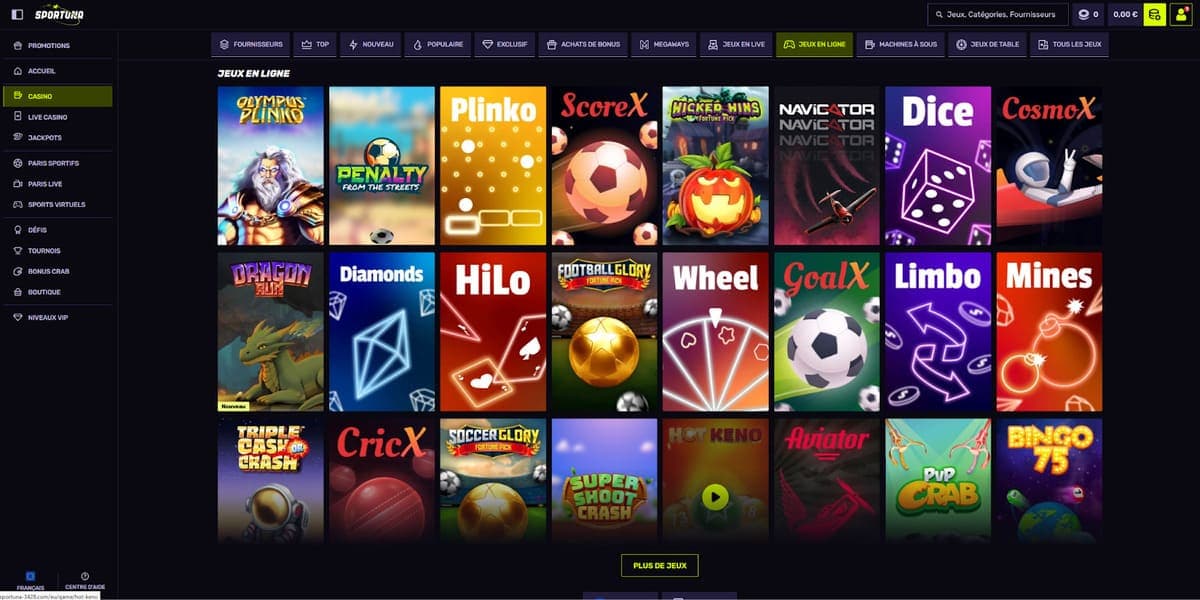 Jeux en ligne Sportuna Casino