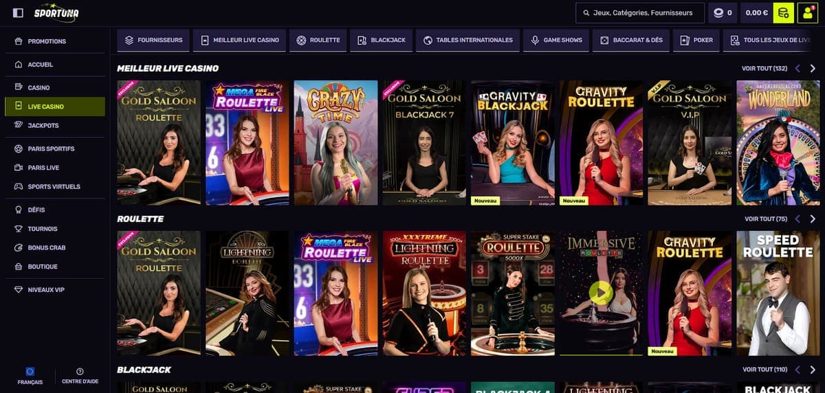 Meilleur live Sportuna Casino