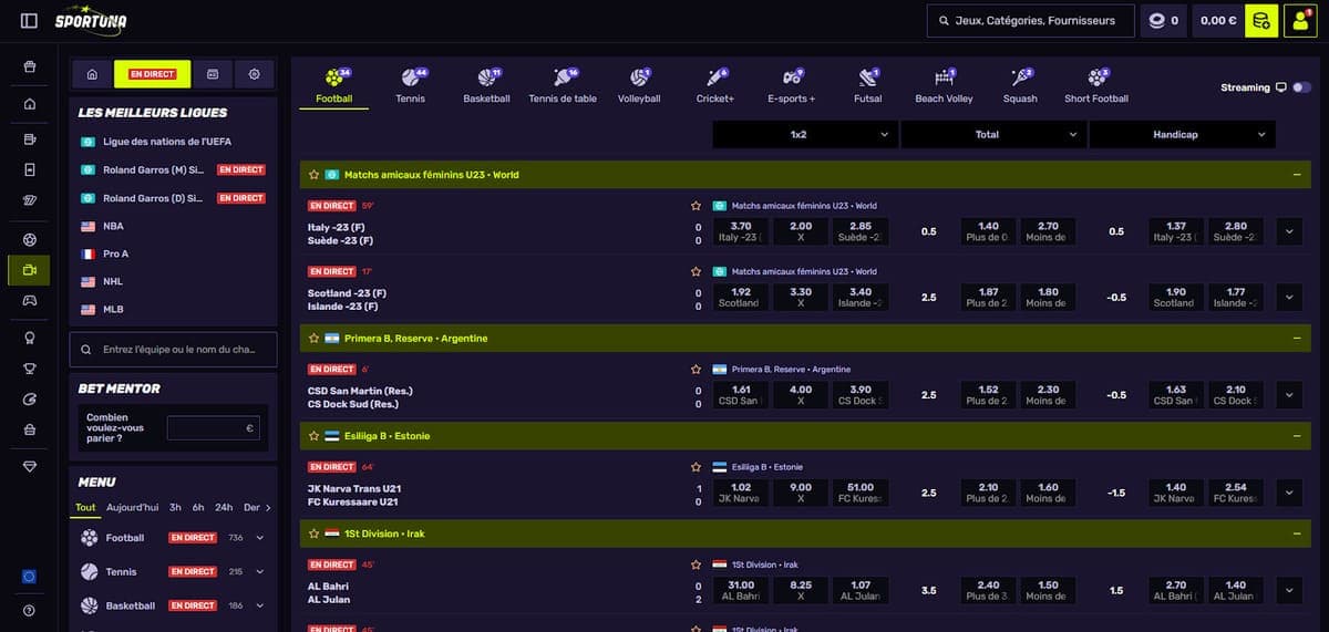 Paris en direct Sportuna Casino