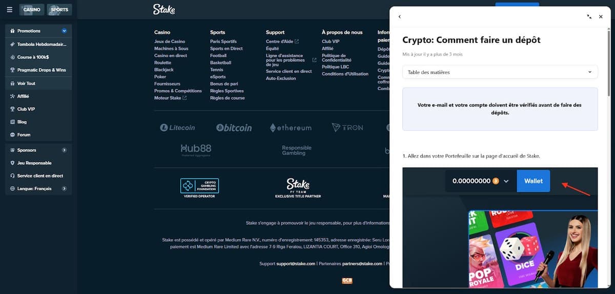 Question crypto dépôt Stake Casino