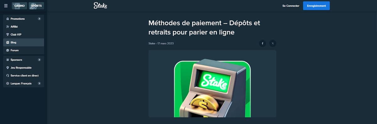 Dépôt et retrait Stake Casino