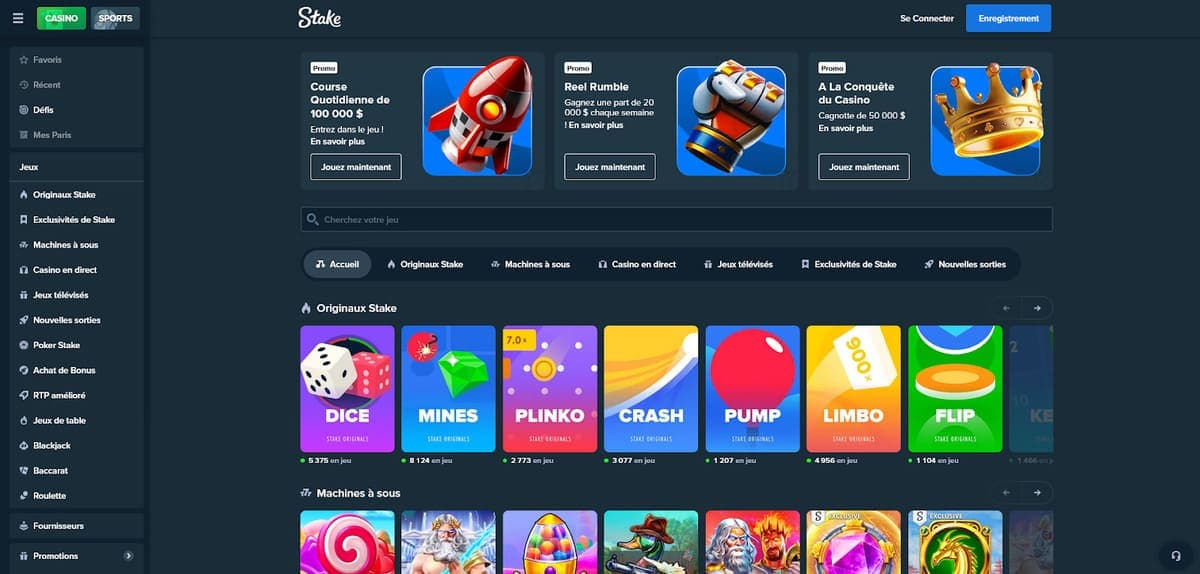 Sélection jeux Stake Casino