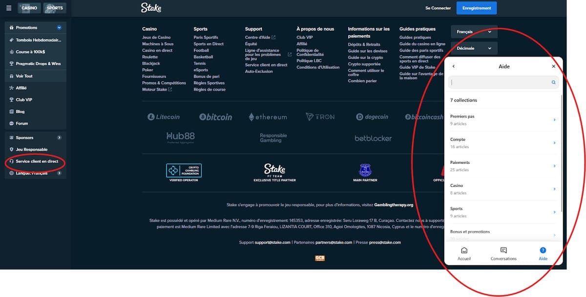 Service client Stake Casino