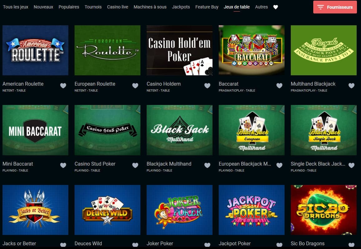 Jeux de table Stakes casino