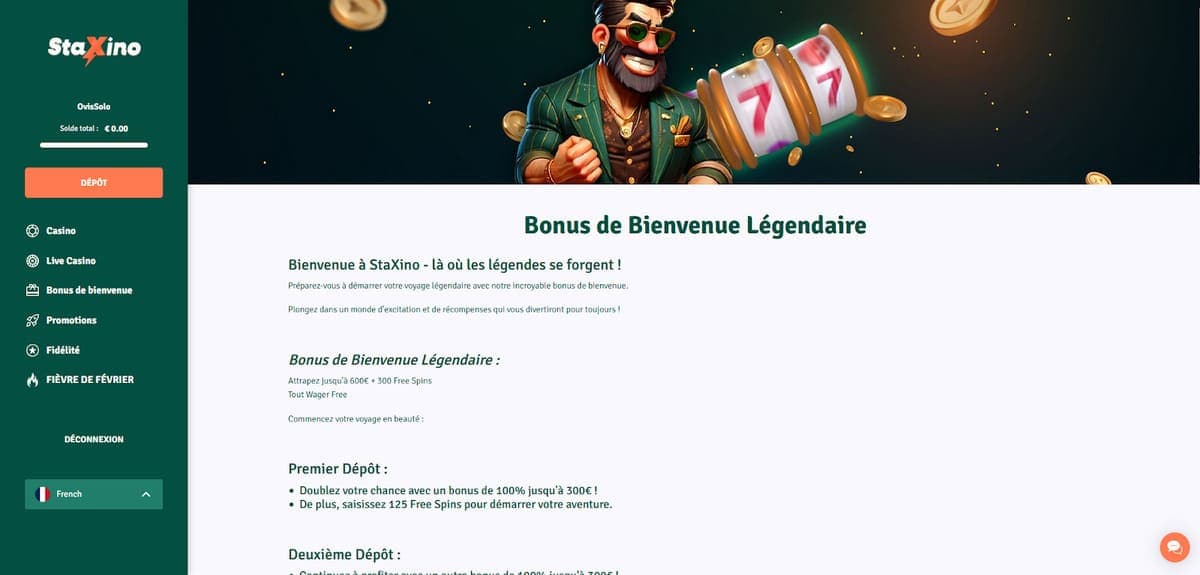 Bonus bienvenue StaXino Casino