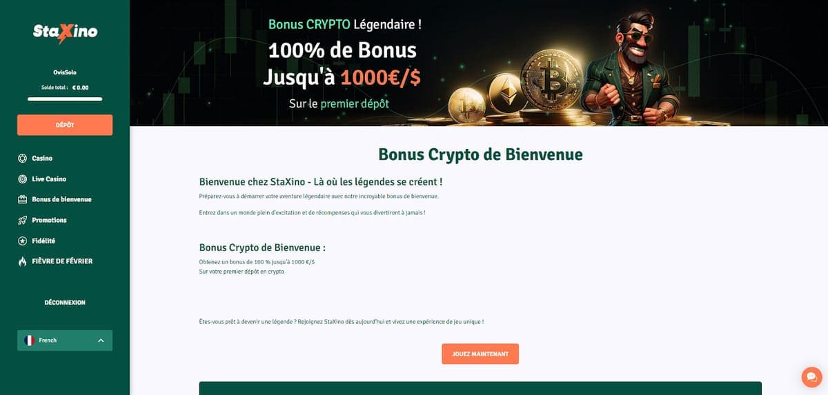 Bonus crypto StaXino Casino