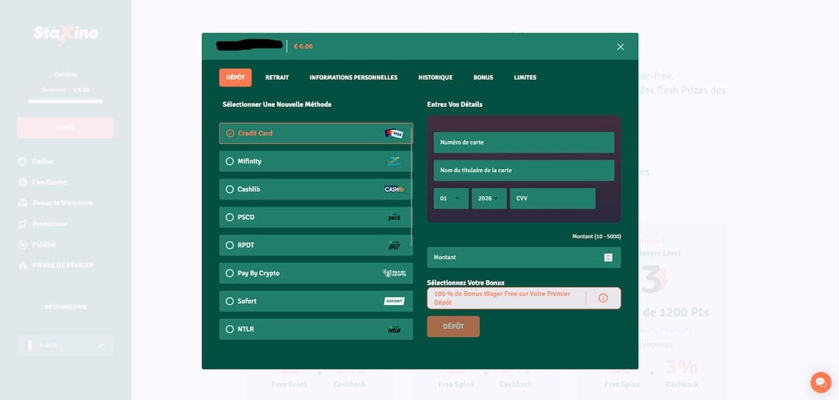 Dépôt StaXino Casino